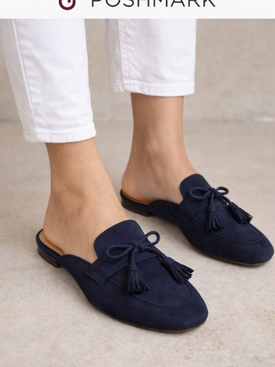 J. Crew Shoes - J. Crew Navy Suede Tassel Mule Loafers